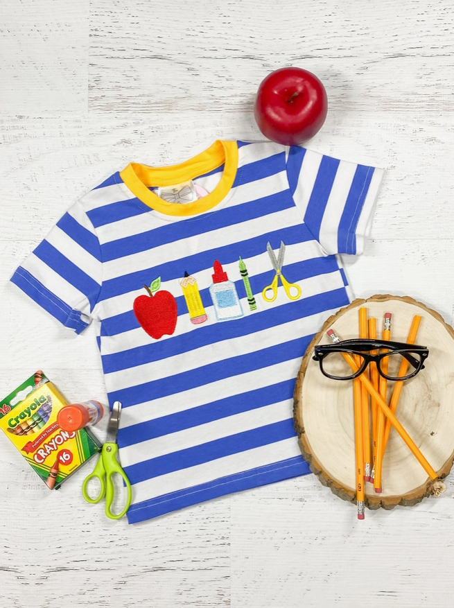 Back to School Embroidered Striped Shirt