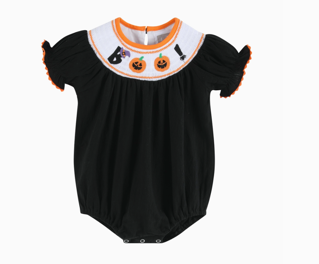 Black Smocked Halloween Onesie Bubble