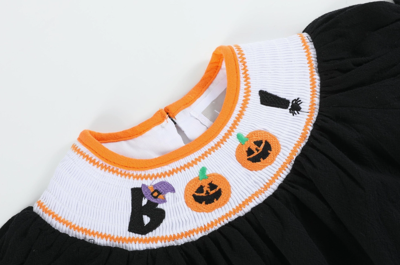 Black Smocked Halloween Onesie Bubble