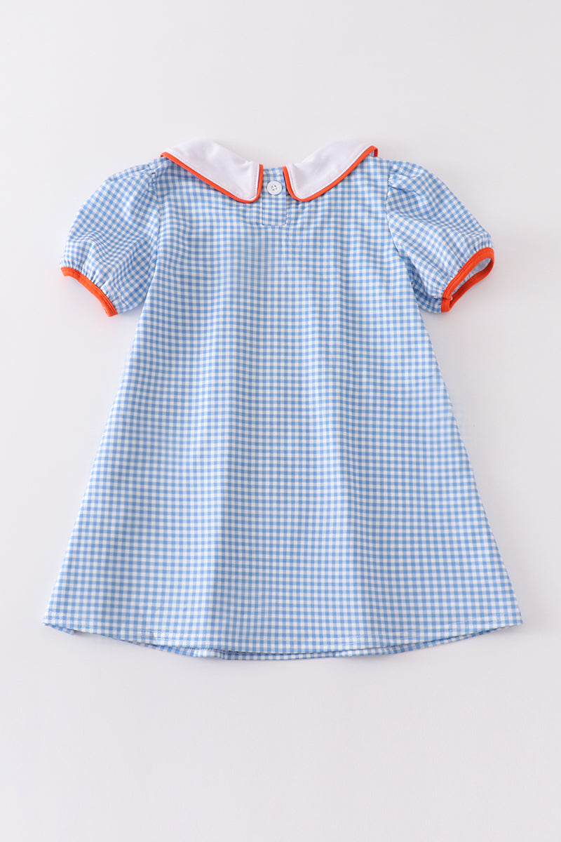 Blue Gingham Ghost Embroidery Dress