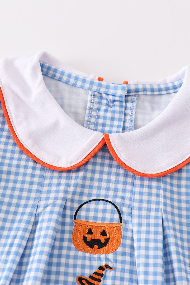 Blue Gingham Ghost Embroidery Dress