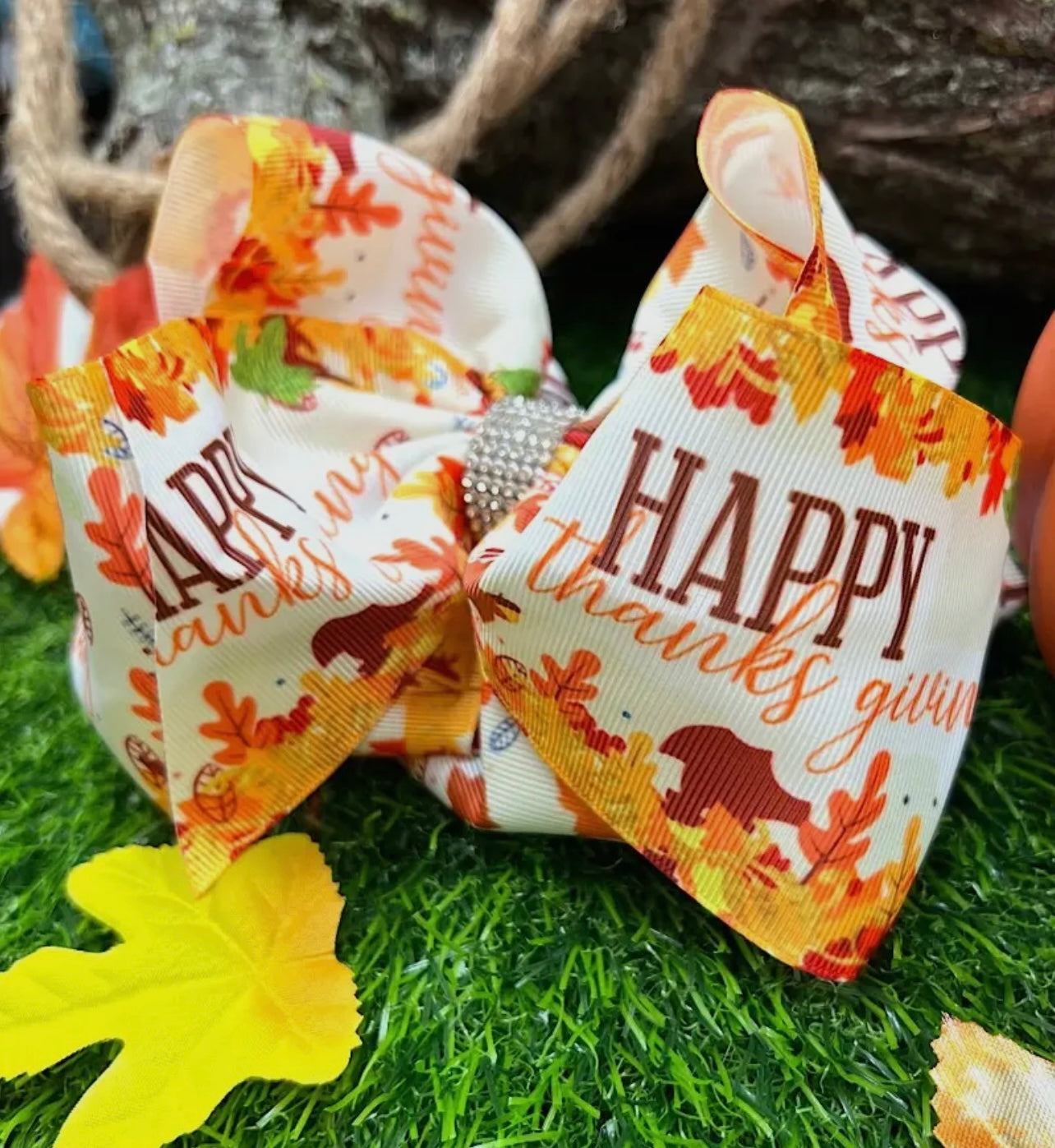 Happy Thanksgiving Turkey Bling Cheer Bow