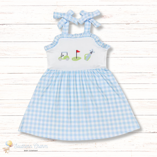 Gingham Embroidered Girls Golf Dress