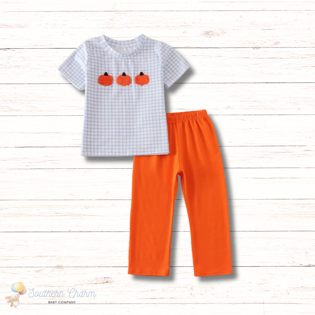 Spooktacular Pumpkin Gingham Boys 2pc Set