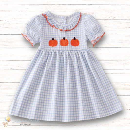 Spooktacular Pumpkin Smocked Toddler Dress in Gingham