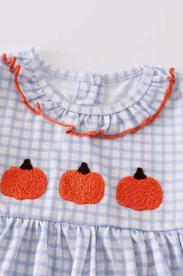 Spooktacular Pumpkin Smocked Toddler Dress in Gingham