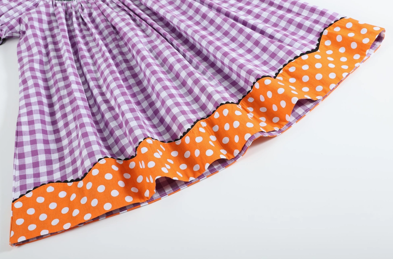 Purple Gingham Boo Halloween Smocked Dress