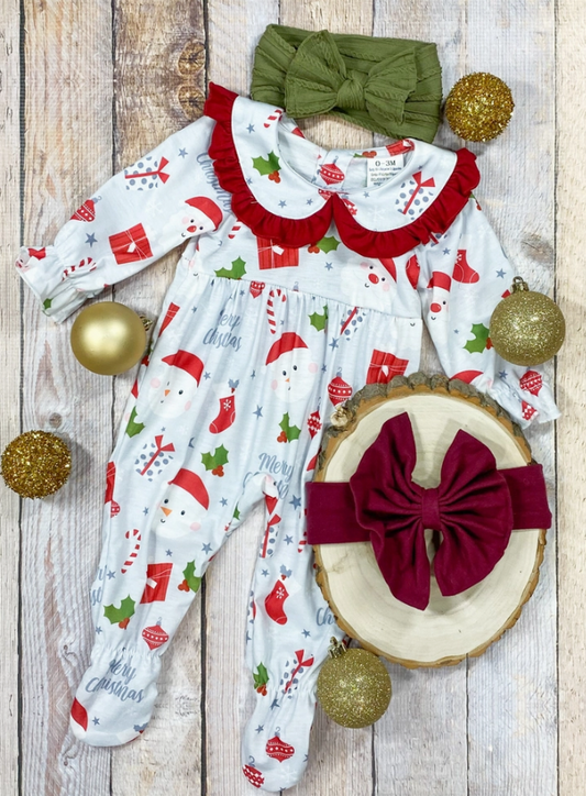 Jolly Snowman Baby Footed Onesie for Christmas