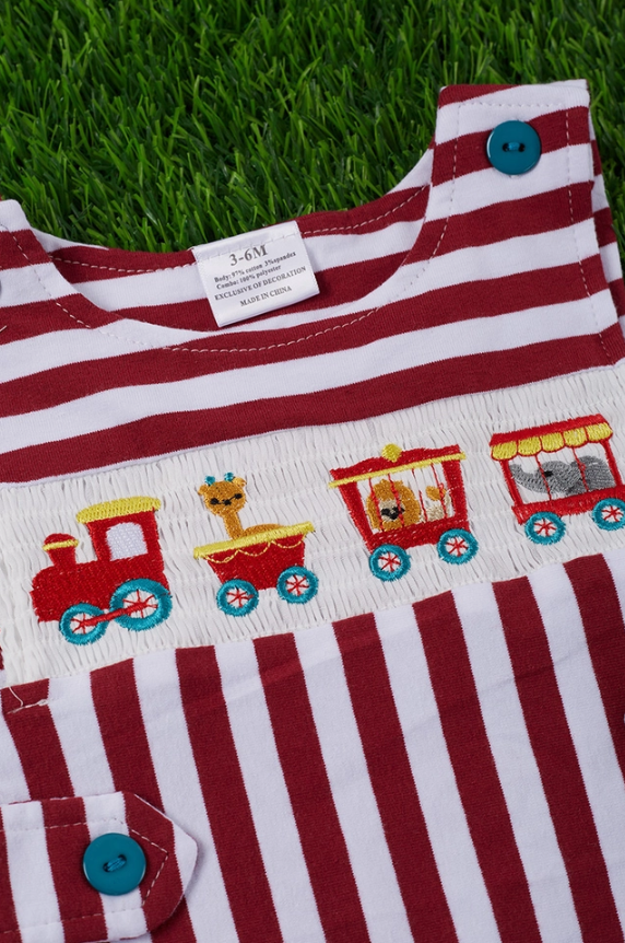 Boys Choo Choo Embroidered Smocked Romper