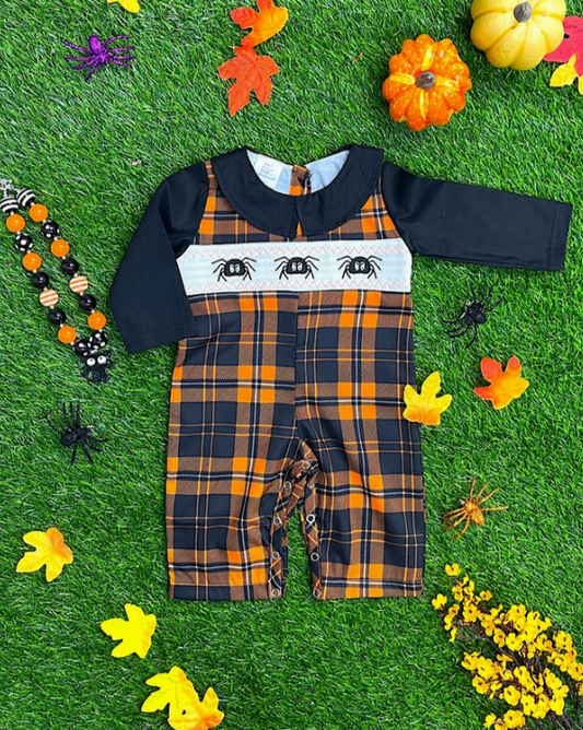 Embroidered Spider Halloween Baby Romper