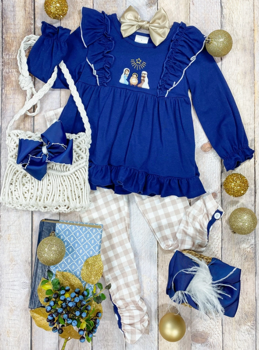 Girls Nativity Scene Gingham 2pc Set