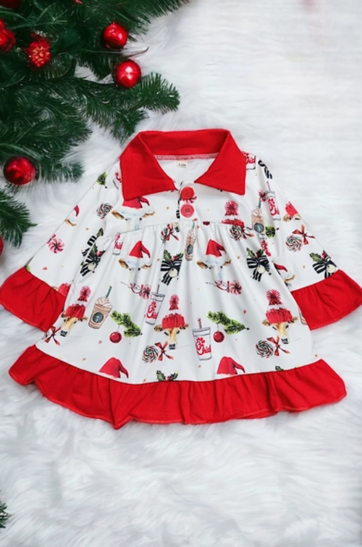 Happy Cow Christmas Pajama Dress for Toddler Girl