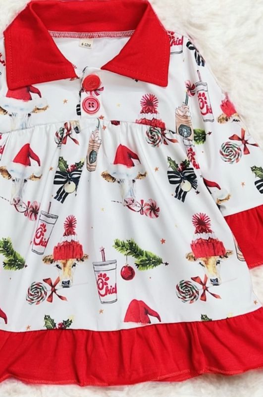 Happy Cow Christmas Pajama Dress for Toddler Girl