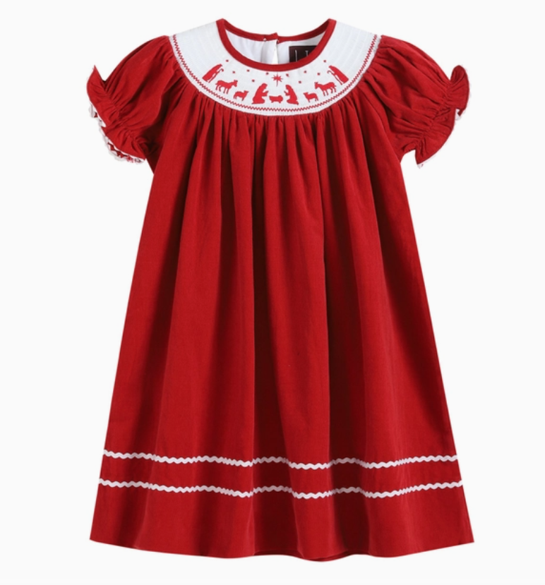 Christmas Nativity Smocked Dress Corduroy