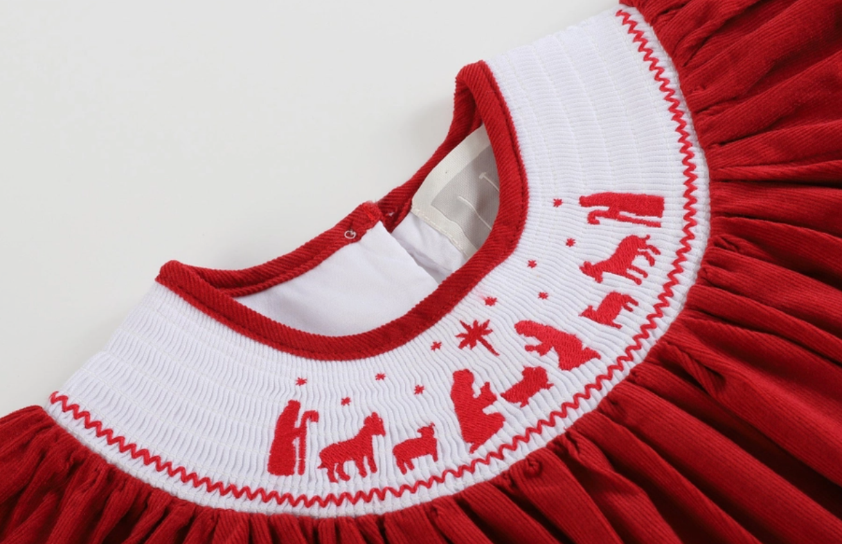 Christmas Nativity Smocked Dress Corduroy