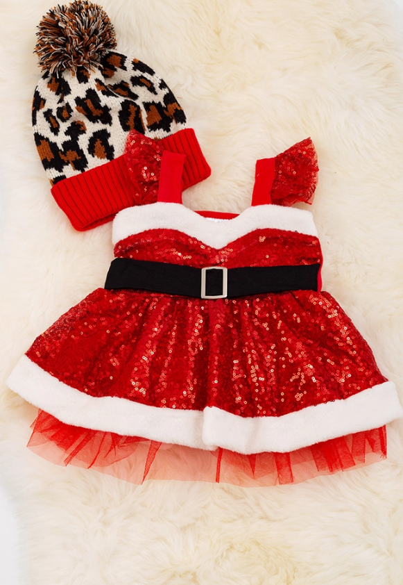 Sequined Santa Dress Baby Girl Onesie