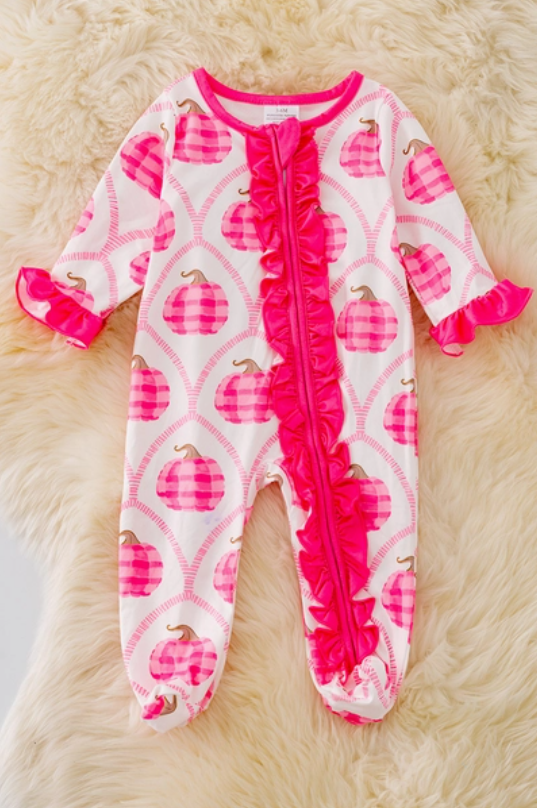 Ruffle Coquette Pink Pumpkin Baby Footed Pajamas