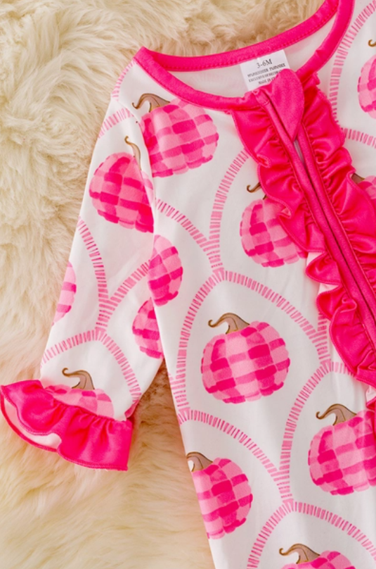 Ruffle Coquette Pink Pumpkin Baby Footed Pajamas