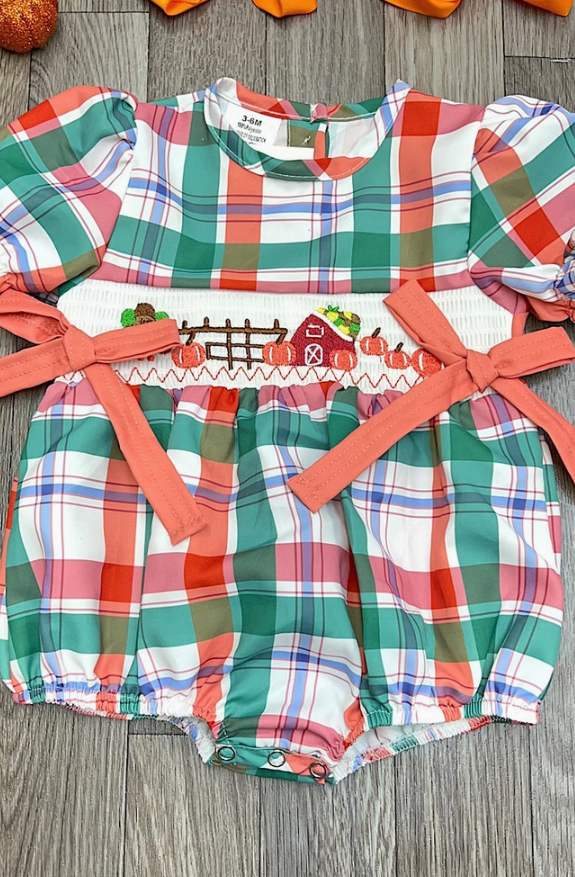 Embroidered Thanksgiving Baby Romper with Bows