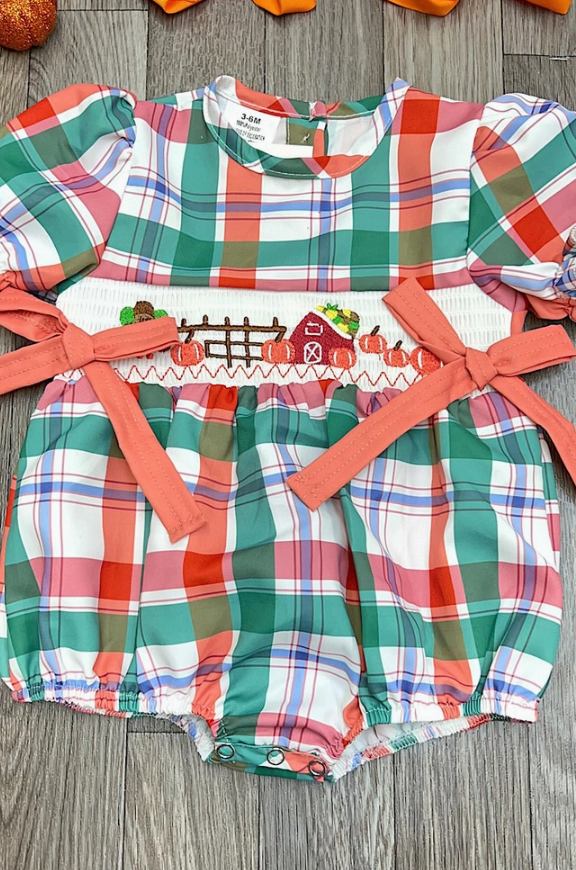 Embroidered Thanksgiving Baby Romper with Bows