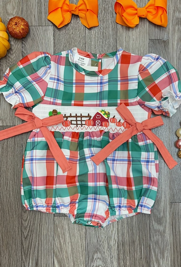 Embroidered Thanksgiving Baby Romper with Bows